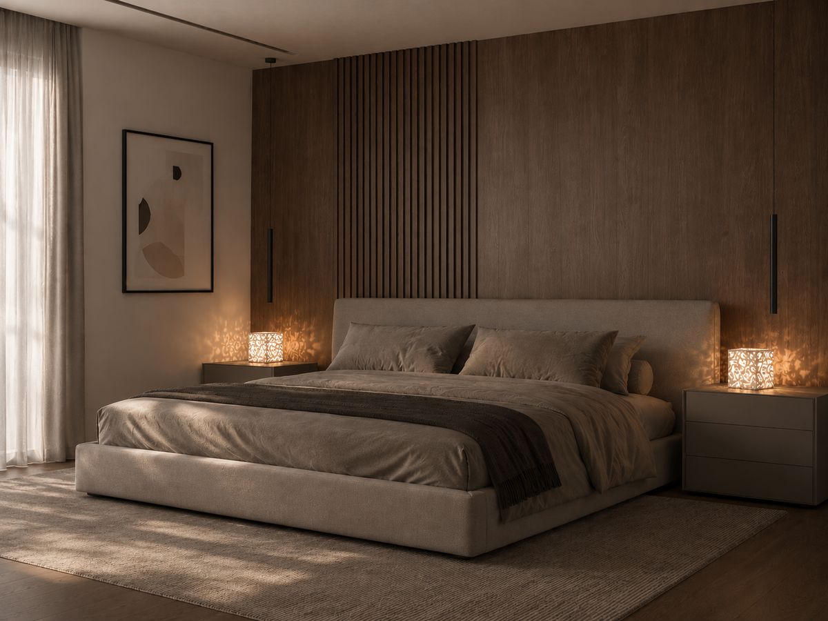 camera da letto con lampada designer